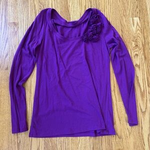 LOFT Violet Long Sleeve Top with Rosette Details